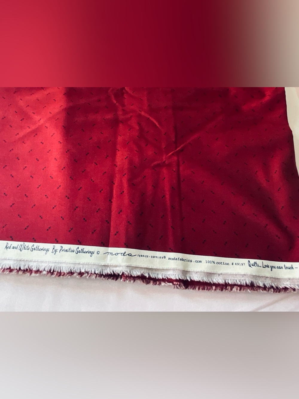 Quilting Fabric Moda Red&White Gatherings Pattern#49197 5 Yards Dark Red